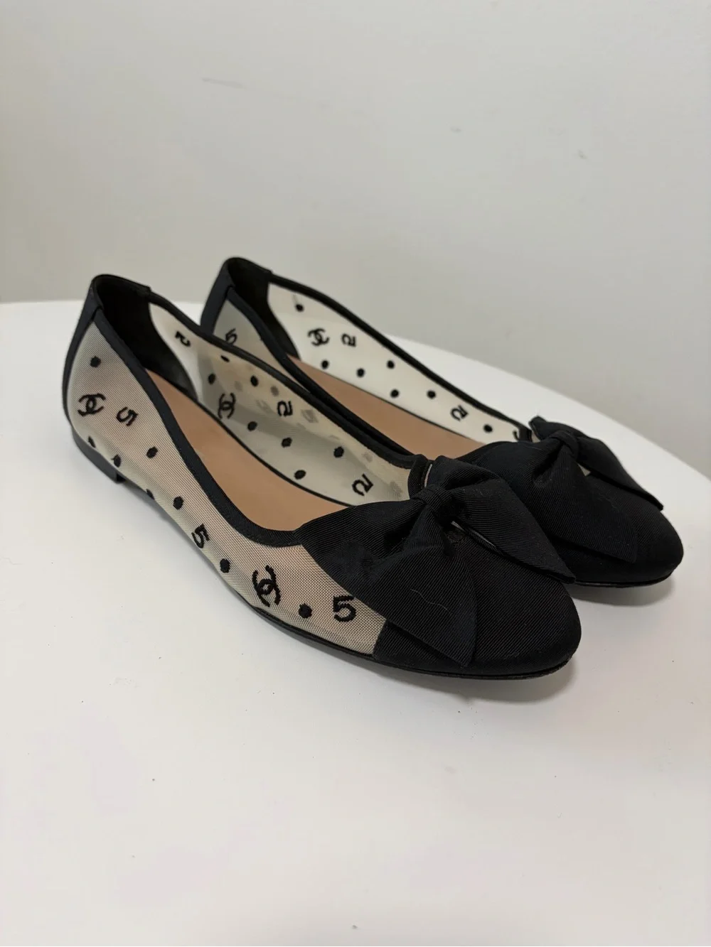 CHANEL Black & Mesh Ballet Flats size 39.5